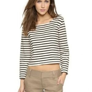 Alice + Olivia Black and White Striped Long Sleeve Top